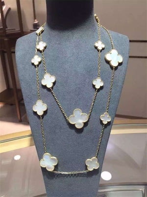 품질 16의 주제 18k 밴 Cleef 및 Arpels 마술 알람브라 궁전 긴 목걸이 백색 회색 자개 오닉스 공장
