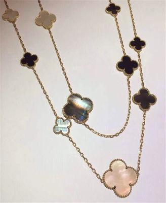 품질 16의 주제 18k 밴 Cleef 및 Arpels 마술 알람브라 궁전 긴 목걸이 백색 회색 자개 오닉스 공장