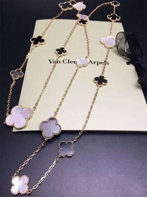 품질 16의 주제 18k 밴 Cleef 및 Arpels 마술 알람브라 궁전 긴 목걸이 백색 회색 자개 오닉스 공장