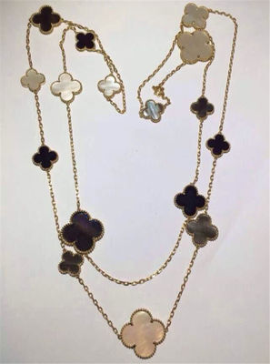 품질 16의 주제 18k 밴 Cleef 및 Arpels 마술 알람브라 궁전 긴 목걸이 백색 회색 자개 오닉스 공장