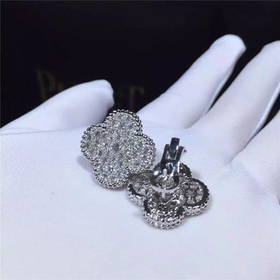 품질 밴 Cleef Arpels 마술 알람브라 궁전 귀걸이 18k 화이트 골드 및 둥근 다이아몬드 공장