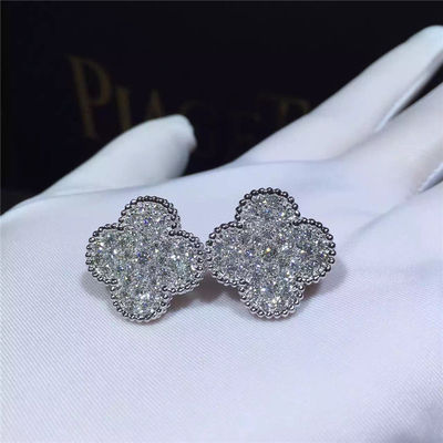 품질 밴 Cleef Arpels 마술 알람브라 궁전 귀걸이 18k 화이트 골드 및 둥근 다이아몬드 공장